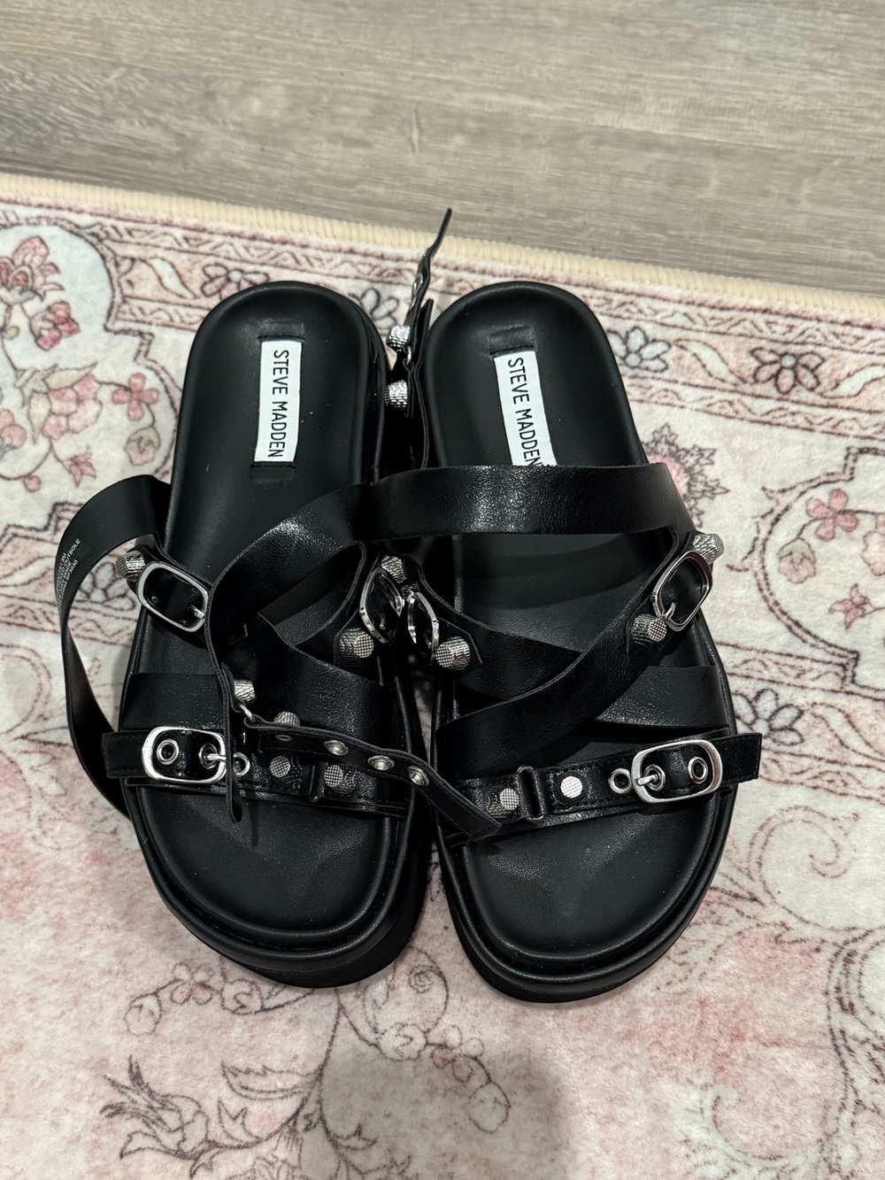 Steve Madden Black Strappy Buckle Sandals